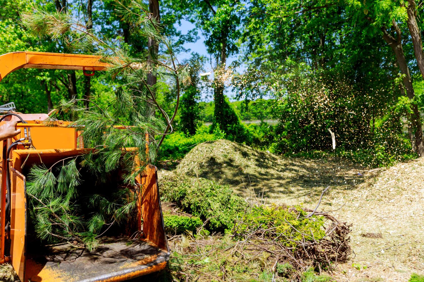 A wood chipping machine with branches on it for Acworth tree services blog.