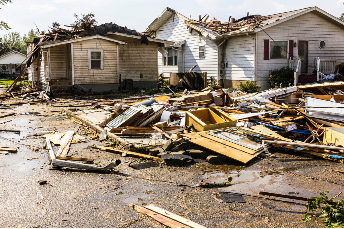 An image of a house that has been destroyed by a tornado.